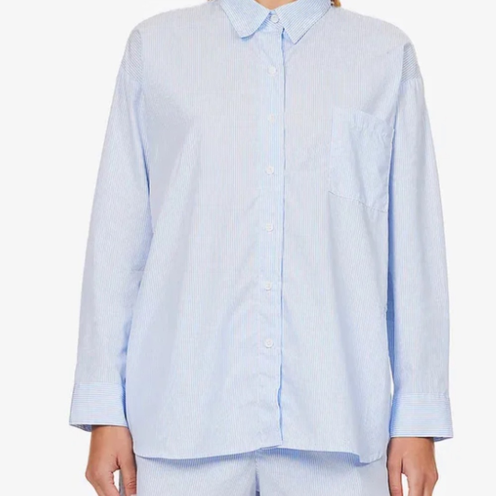 Skin Sadie Striped Cotton Shirt & Short Set